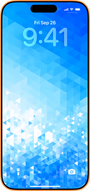 Wallpaper preview on iPhone 17 Pro Max running iOS 26 - Crisp Blue Triangle Mosaic