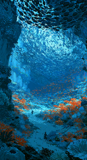 Painterly Underwater Ocean — iPhone lock screen wallpaper