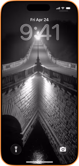 Wallpaper preview on iPhone 17 Pro Max running iOS 26 - Midnight Stone Bridge