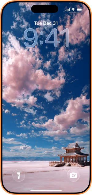 Wallpaper preview on iPhone 17 Pro Max running iOS 26 - Pink Sky Pagoda