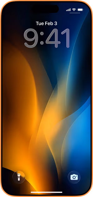 Wallpaper preview on iPhone 17 Pro Max running iOS 26 - cinematic blue gold wave