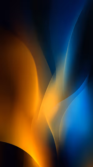 Minimalist abstract wave centered on blue and orange gradient background with soft glow ultra HD wallpaper