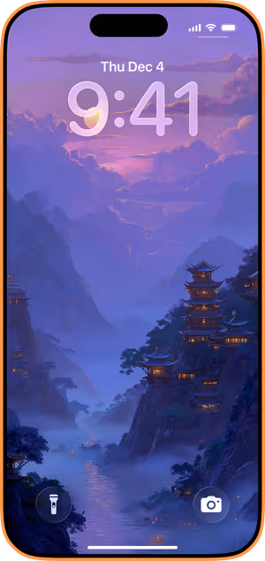 Wallpaper preview on iPhone 17 Pro Max running iOS 26 - Moonlit Pagoda Valley