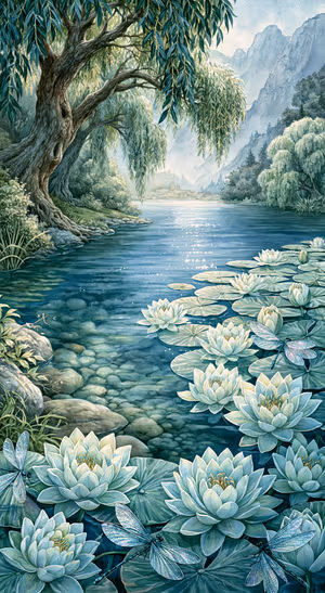 Watercolor River Lilies — iPhone lock screen wallpaper