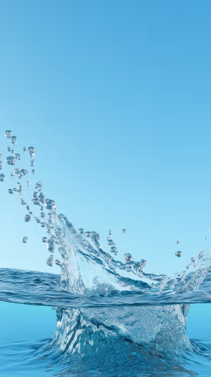 Photoreal water splash centered on a bright blue background in a minimalist aesthetic, ultra hd 8K mobile background