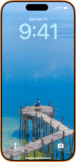 Wallpaper preview on iPhone 17 Pro Max running iOS 26 - turquoise pier solitude