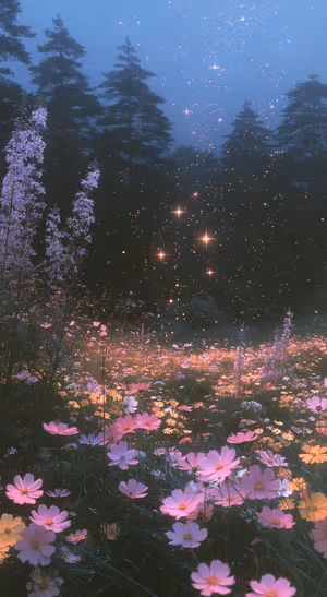 Dreamy Starry Wildflower Forest — iPhone lock screen wallpaper