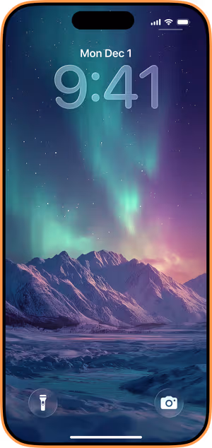 Wallpaper preview on iPhone 17 Pro Max running iOS 26 - Aurora Teal Peaks