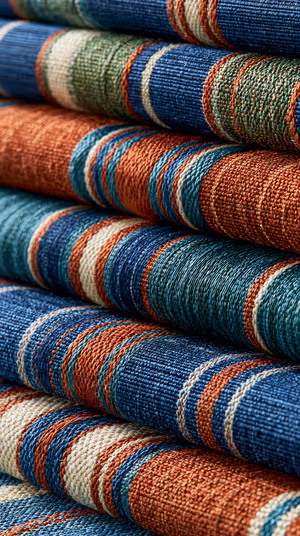 Macro woven stripes stacked in rust, teal and navy tones ultra HD textile background for iPhone lock screens.