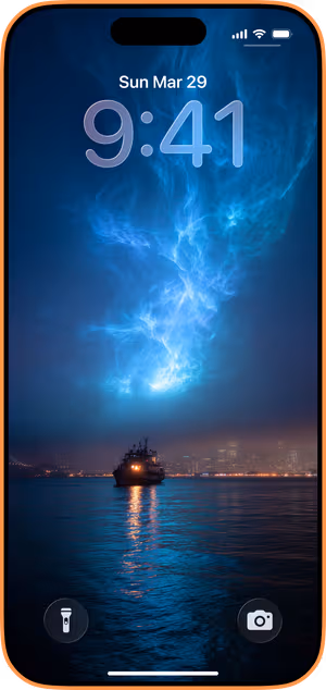 Wallpaper preview on iPhone 17 Pro Max running iOS 26 - Aurora Harbor Plume