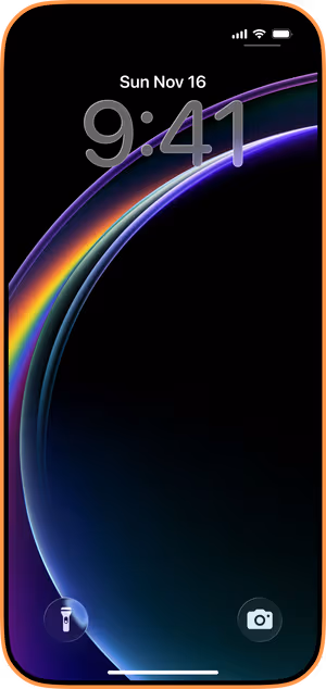 Wallpaper preview on iPhone 17 Pro Max running iOS 26 - Neon Rainbow Arc