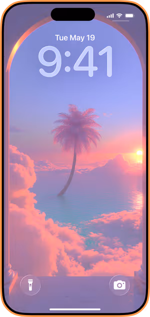 Wallpaper preview on iPhone 17 Pro Max running iOS 26 - Ethereal Palm Arch