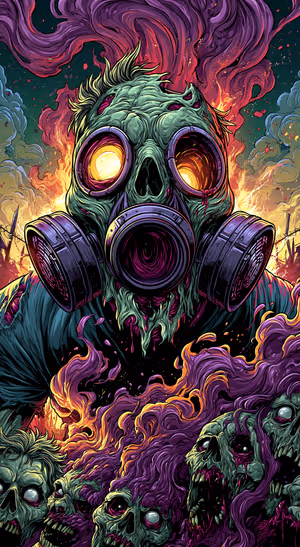 Purple Gas Mask Zombie — iPhone lock screen wallpaper