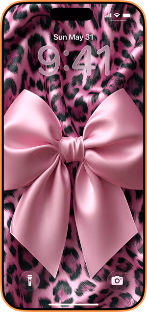 Wallpaper preview on iPhone 17 Pro Max running iOS 26 - Pink Satin Bow