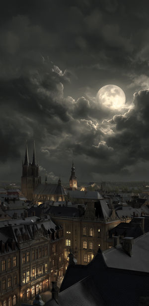 Moonlit Gothic Cityscape - Download HD iPhone Lock Screen Wallpaper