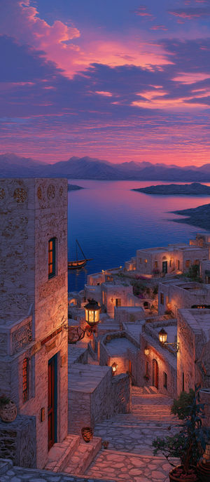 Sunset Mediterranean Village Glow