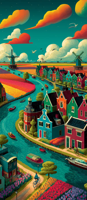 Dutch Canal Village Scene