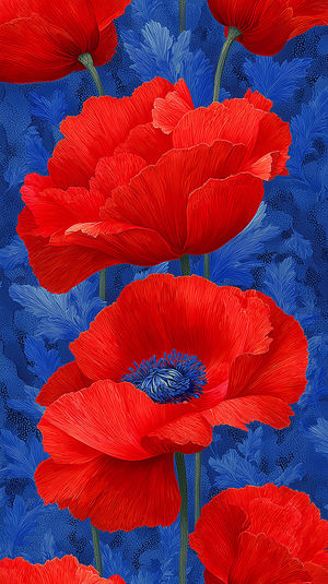 Red Poppy Floral Wallpaper