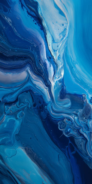 4K wallpaper of swirling blue fluid art with marble-like patterns and vibrant gradients creating flowing abstract shapes.