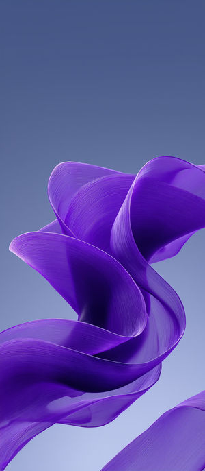 Close-up of a flowing abstract purple ribbon twisting and curling against a soft blue gradient background.