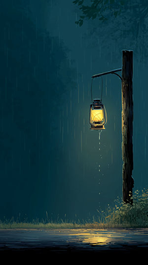 Lantern Glow in Rainy Night