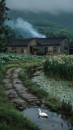 Misty Village Cottage Path