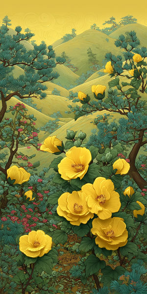 Yellow Flower Hillside Landscape
