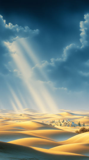 Desert Village Under Sunbeams