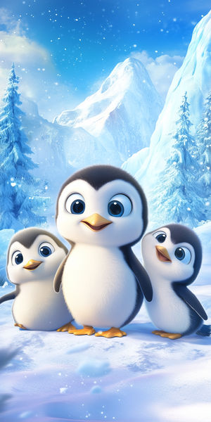Cute Penguin Trio - Premium iPhone Lock Screen Wallpaper