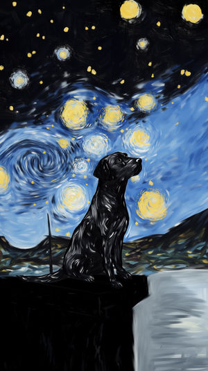 Starry Night Dog Painting