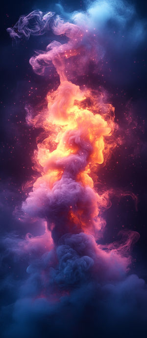 A glowing column of fiery orange, purple, and blue nebula-like smoke swirling against a dark starry background.