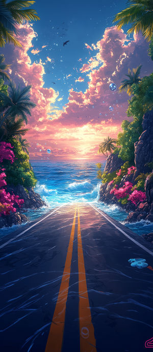 Ocean Sunset Roadway