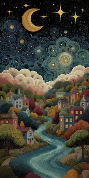 Starry Night River Village