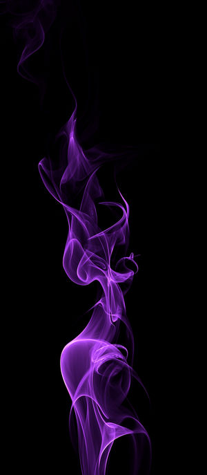 Vertical wallpaper of wispy purple smoke rising and swirling against a solid black background, creating abstract art.