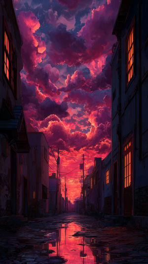 Fiery Twilight Alley - Premium iPhone Lock Screen Wallpaper