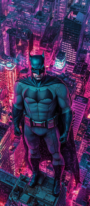 Neon Batman in Gotham - Premium iPhone Lock Screen Wallpaper