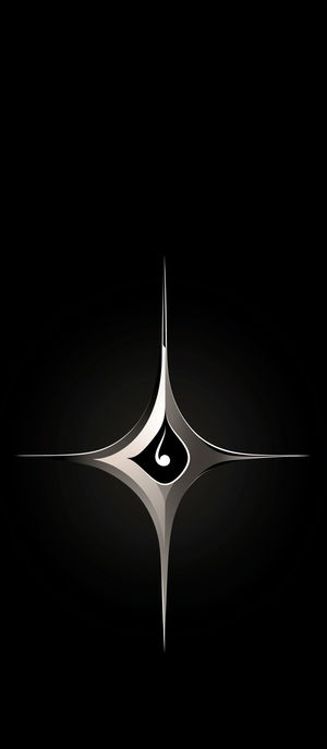 A sleek abstract silver starburst shape radiating on a deep black background, creating a minimalist metallic effect.