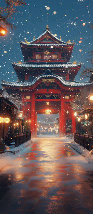 Snowy Japanese Temple Gate