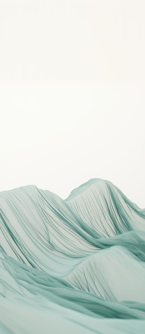 Minimalist abstract wallpaper showing mint-green flowing mesh waves and soft contours resembling dunes.