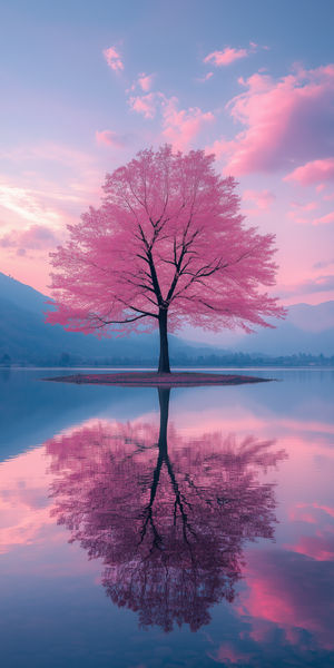 Cherry Blossom Lake Reflection