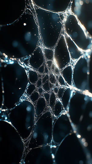 Abstract glowing neural network with interconnected luminous strands and nodes on a dark blurred background in 4K.
