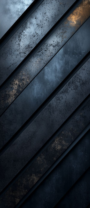 Abstract dark 4K wallpaper with diagonal metallic stripes and golden speckles on a textured industrial backdrop.