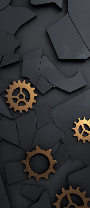 Close-up of abstract metallic gears over a dark textured background, showcasing industrial mechanical texture design.