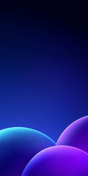 Three glowing dotted abstract spheres in teal and purple on a dark blue gradient background, minimalist and futuristic.