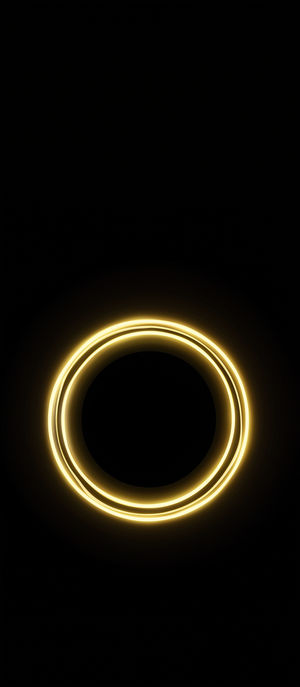 Abstract golden neon ring glowing brightly against a solid black background, minimalist and modern digital artwork.
