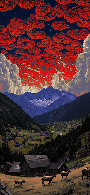 Mountain Valley Red Clouds