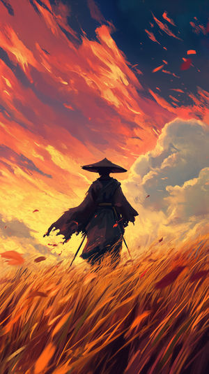Fiery Samurai Sunset - Premium iPhone Lock Screen Wallpaper