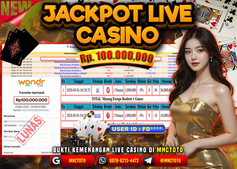 MNCTOTO JACKPOT LIVE GAME EUROPE ROULETTE 1 Rp.100.000.000,- LUNAS