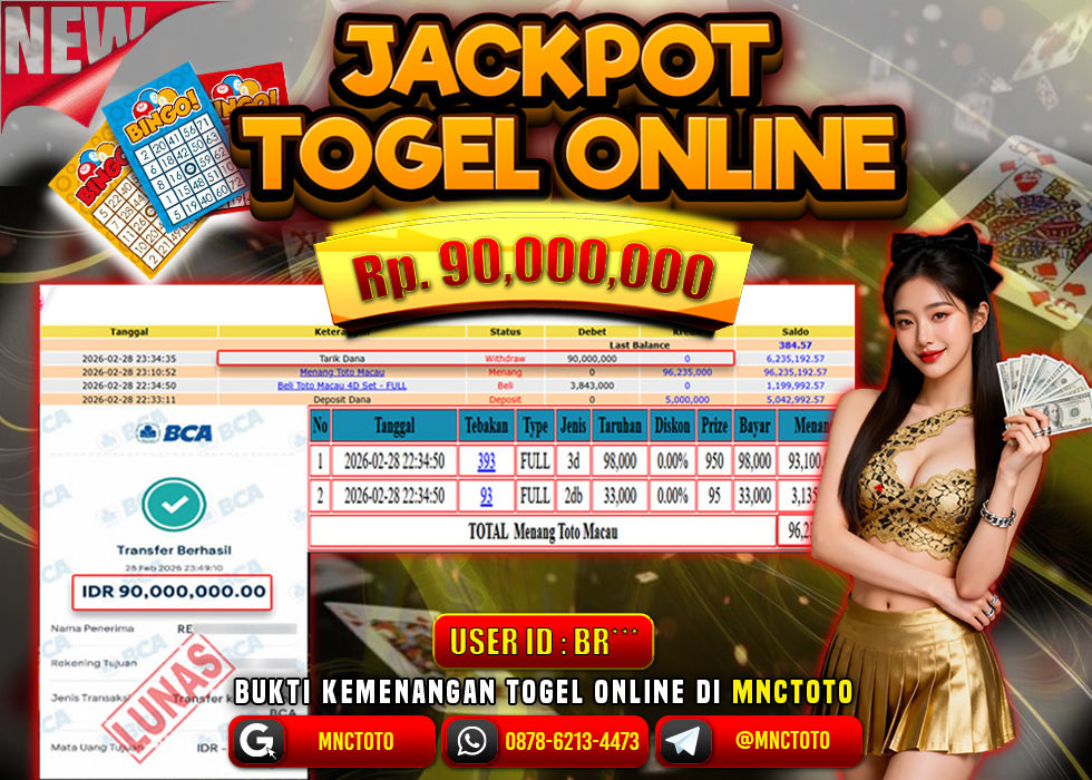 MNCTOTO JACKPOT TOGEL TOTO MACAU 4D Rp.90.000.000,- LUNAS