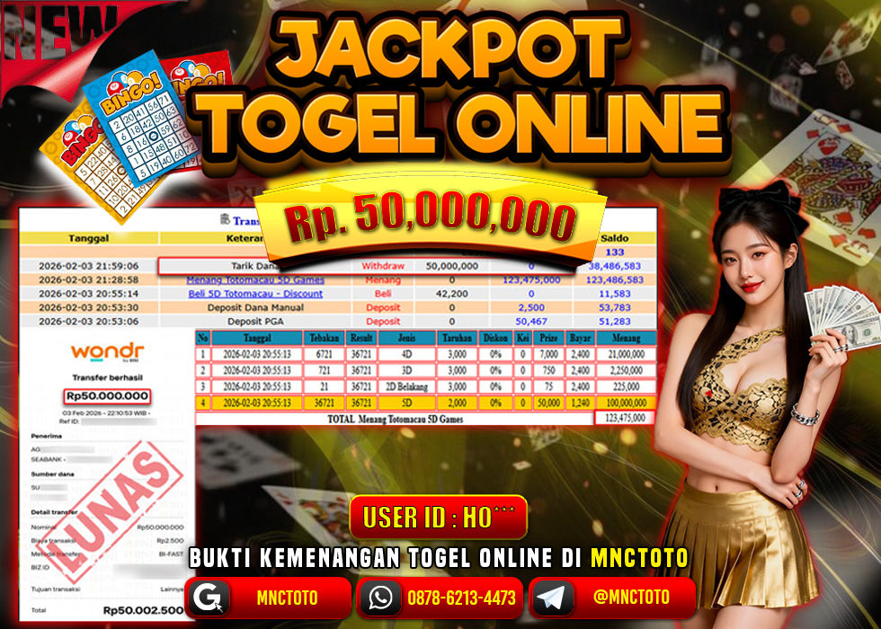 MNCTOTO JACKPOT TOGEL PASARAN TOTO MACAU 5D Rp.50.000.000,- LUNAS